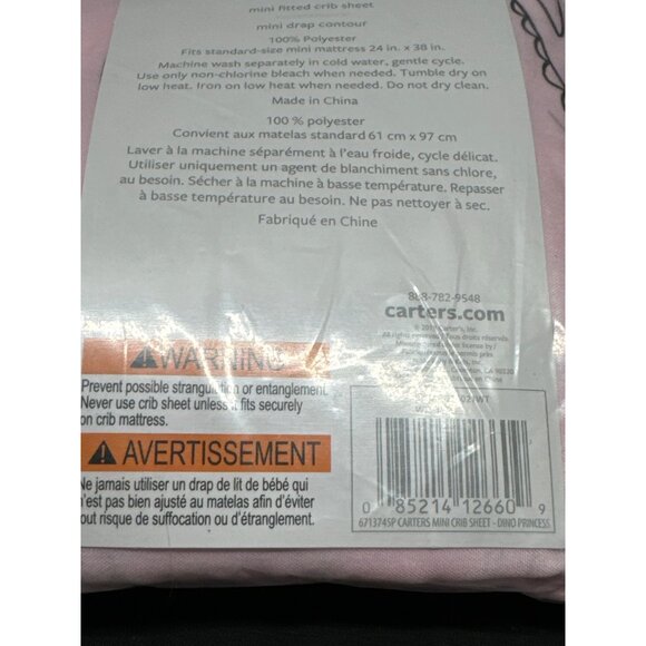 Carters Dino Princess Mini Fitted Crib Sheet 24" X 38" 100% Polyester Baby Beddi - Picture 3 of 4
